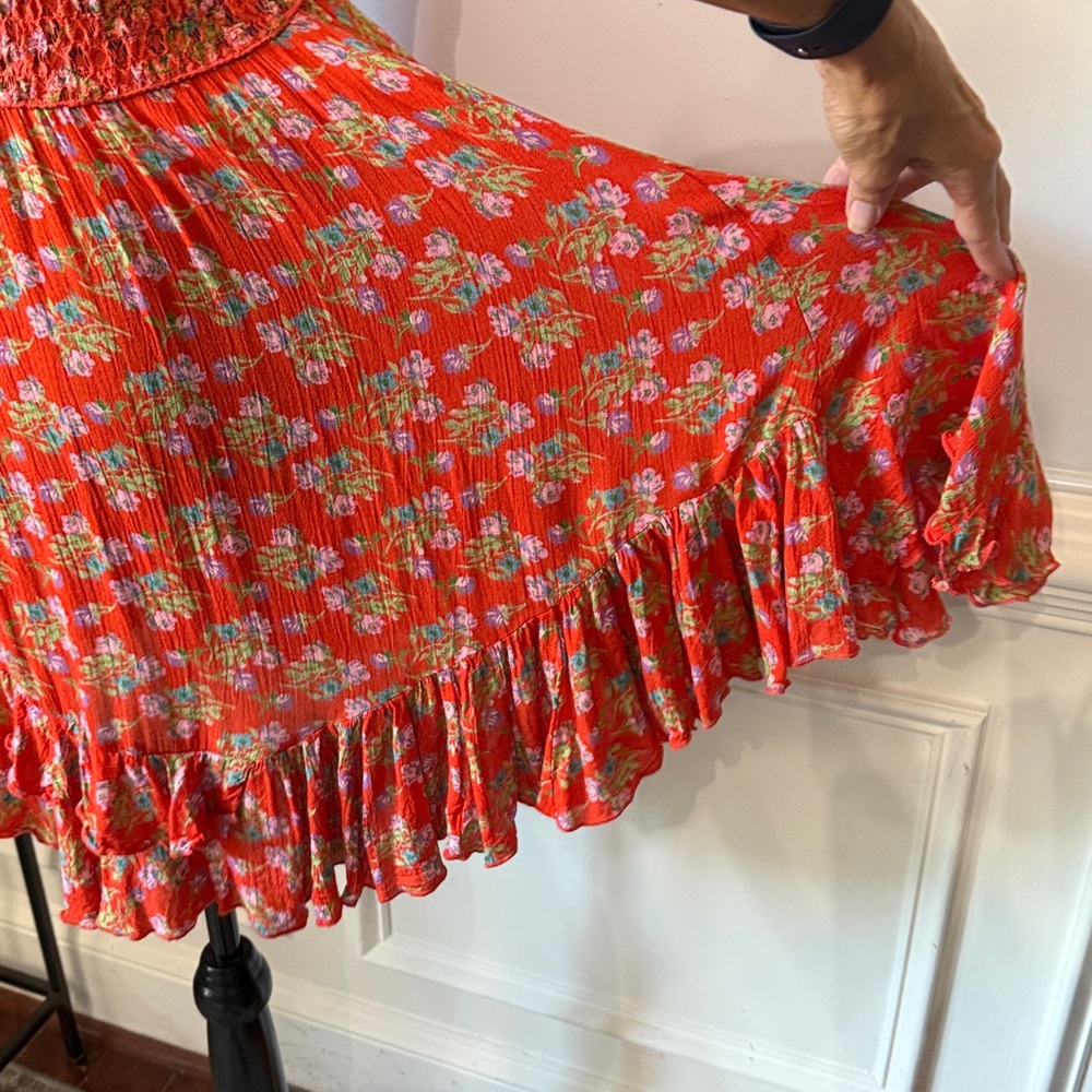Free People Adella Red Floral Lace Sleeveless Flowing Strappy Dress M - Picture 6 of 8